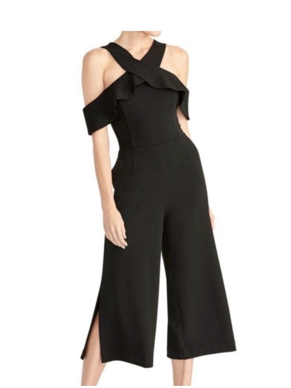 RACHEL Roy Black Cold Shoulder Wide-Leg Jumpsuit. - Picture 3 of 12